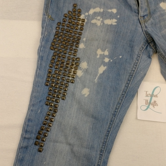 Rocawear Hannah Skinny Leg Studded Bleach Splashed Jeans Size 13 - Picture 6 of 8
